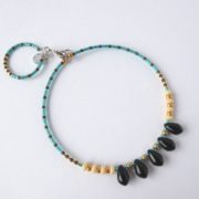 Le bracelet bleu sarcelle et sa breloque.