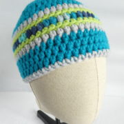 Le bonnet en laine turquoise et gris Deauville.