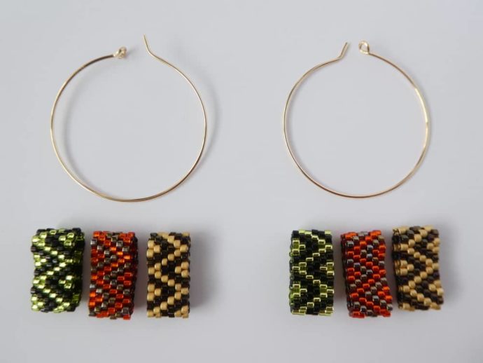 3 paires de pendants de perles tissées Miyuki et les créoles en Gold filled.